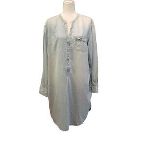 Merona Womens Long Sleeve Button-Down Tunic XL Light Blue